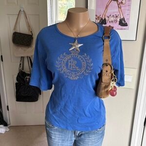 y2k 2000s mcbling ralph lauren blue rhinestone logo tee